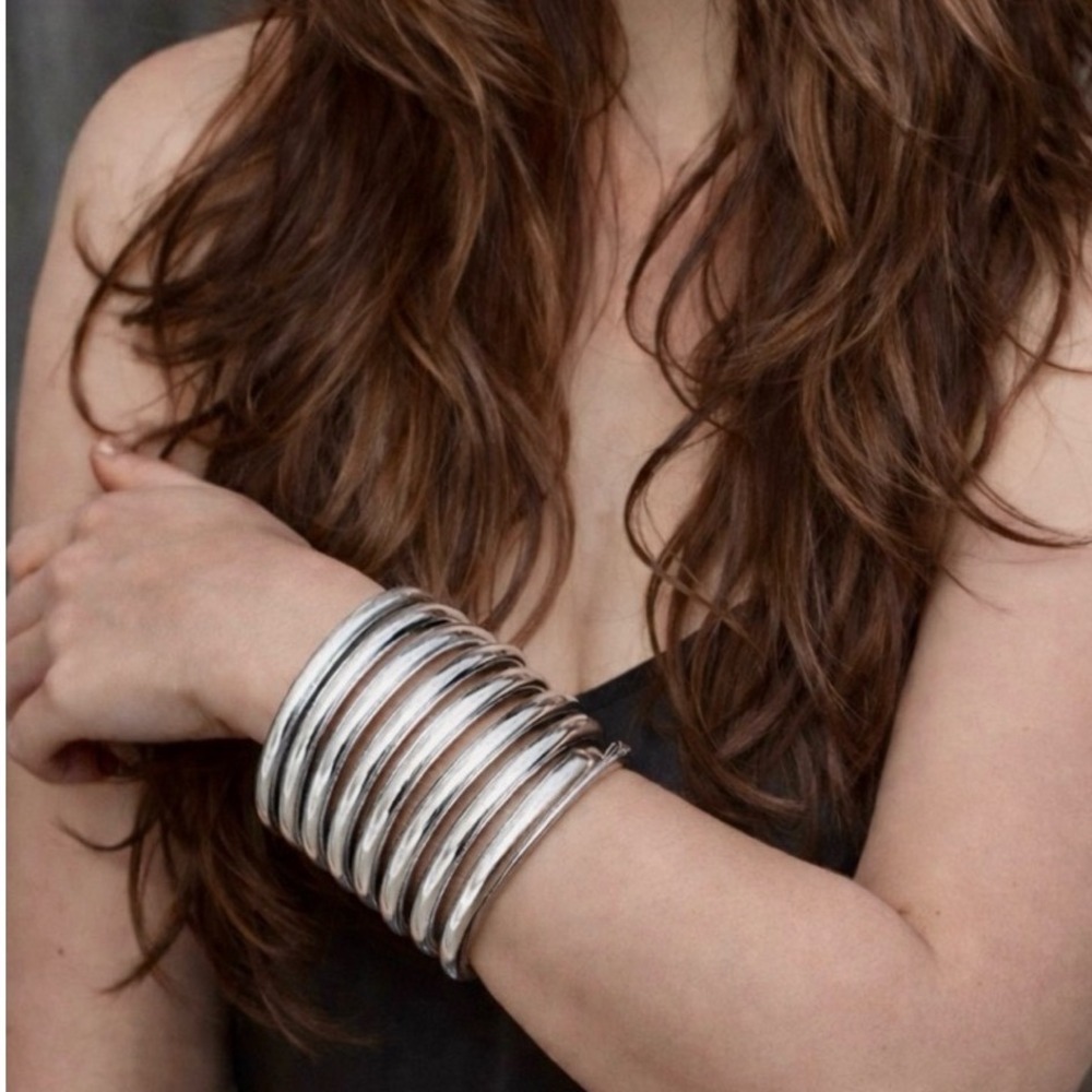 Sterling Silver Bangle Set Waterproof Boho Tarnish Free Stackable - Picture 3 of 15